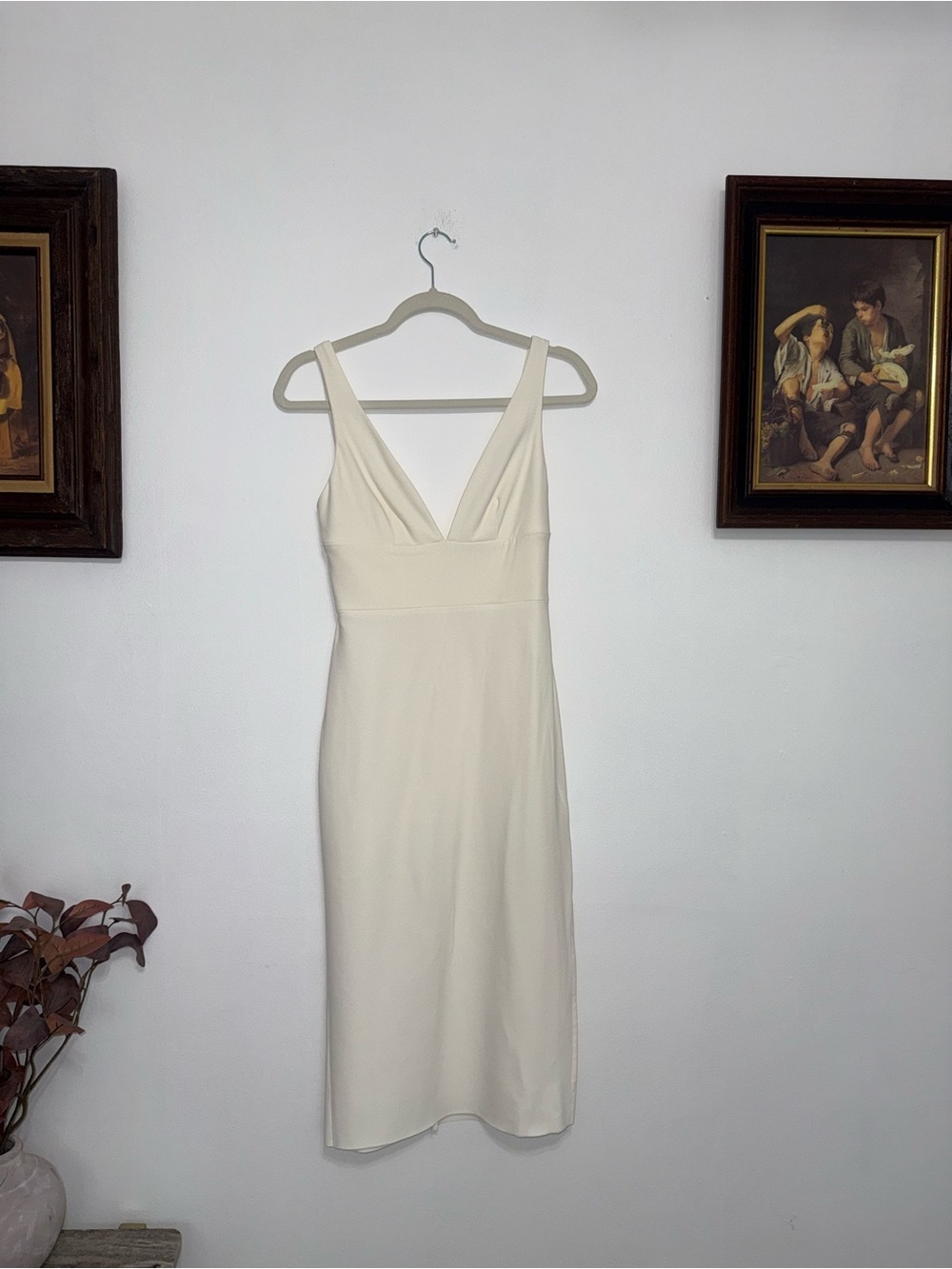 Amanda Uprichard Cream V-Neck Midi Dress